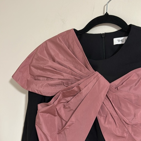 THE FOLD London Arundel dusty pink bow black blouse Virgin wool taffeta office - Picture 2 of 5